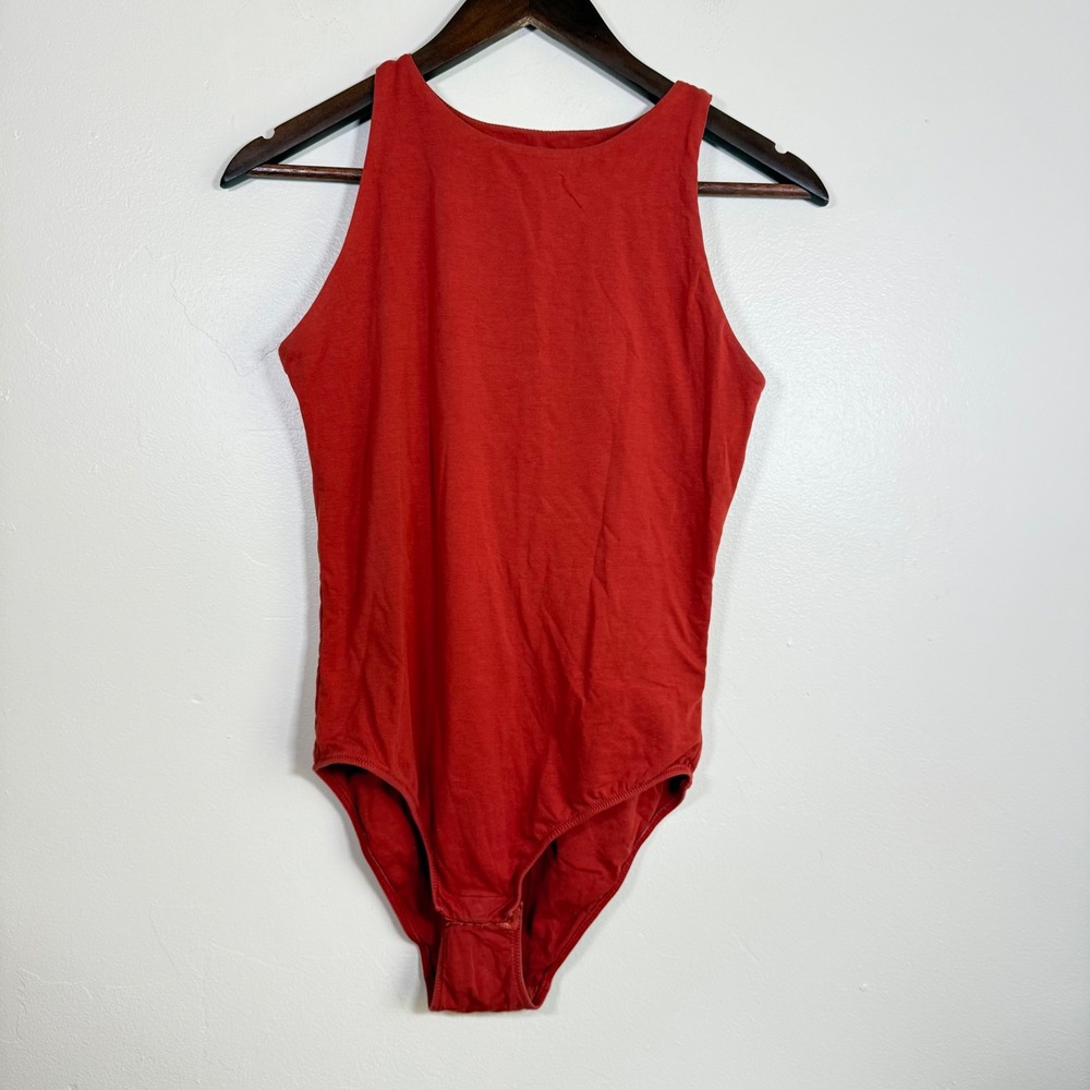 Everlane The Cotton High-Neck Sleeveless Bodysuit Size Medium Red